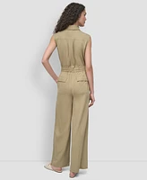 Dkny Women's Twill Button-Front Drawstring-Waist Jumpsuit