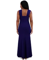 Jessica Howard Women's V-Neck Sleeveless Bow-Trim Gown