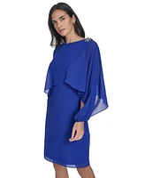 Jessica Howard Women's Long Sleeve Cape-Overlay Shift Dress