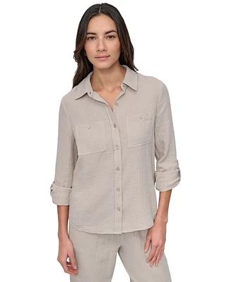 Dkny Jeans Petite Cotton Roll-Tab Shirt