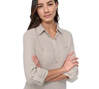 Dkny Jeans Petite Cotton Roll-Tab Shirt