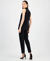Womens Sleeveless Notched Collar One Button Blazer Pull On Straight Leg Ankle Pants