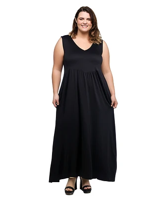 24seven Comfort Apparel Plus Maxi Sleeveless Dress with Pockets