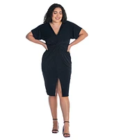 24seven Comfort Apparel Plus Short Sleeve V-Neck Twist Front Split Hem Dress