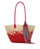 Patricia Nash Calypso Medium Woven Straw Tote with Greek Floral Scarf
