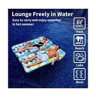 2 Piece Float Set Lounger Inflatable Pool Floats Reclining Chair Pedal Cup Holder White Blue