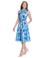 Jessica Howard Women's Cotton Printed Tie-Waist Shirtdress