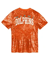 Outerstuff Big Girls Orange Miami Dolphins Wordmark Sequin V-Neck Top
