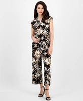 Ak Anne Klein Petite Printed Split-Neck Sleeveless Top