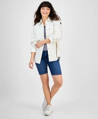 Levis Womens Iris Button Front Overshirt Perfect V Neck Striped T Shirt Shaping Bermuda Shorts