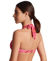 Lauren Ralph Women's Printed Tie-Front V-Neck Bikini Top