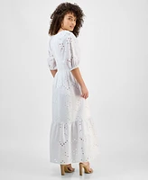 Tinsel Petite Eyelet Embroidered Cotton Maxi Dress