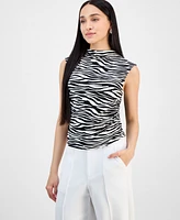 Bar Iii Petite Printed Ruched-Side Mock-Neck Top, Exclusively at Macy's