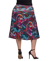24seven Comfort Apparel Plus Print Comfortable Elastic Waist Knee Length Skirt