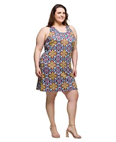 24seven Comfort Apparel Plus Print Sleeveless Knee Length Shift Dress
