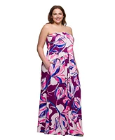 24seven Comfort Apparel Plus A-Line Strapless Maxi Dress with Pockets