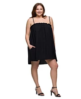 24seven Comfort Apparel Plus Square Neck Spaghetti Strap Smocked Pocket Mini Dress