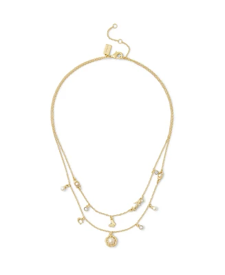 Coach Signature Faux Stone Tea Rose Cultivated Pearl Layered Necklace