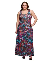 24seven Comfort Apparel Plus Print Scoop Neck A-Line Sleeveless Maxi Dress
