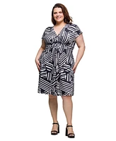 24seven Comfort Apparel Plus Cap Sleeve V-Neck Knee Length Pocket Dress