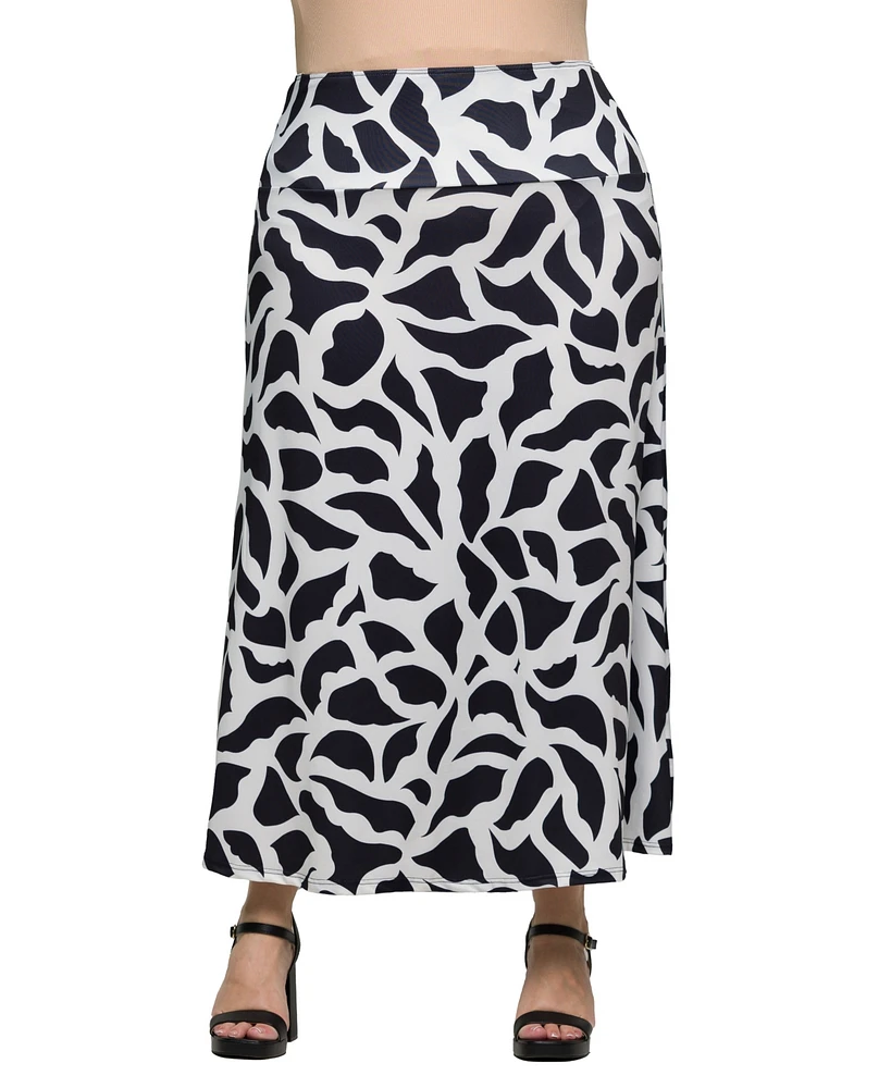 24seven Comfort Apparel Plus Elastic Waist A-Line Maxi Skirt