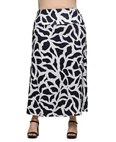 24seven Comfort Apparel Plus Elastic Waist A-Line Maxi Skirt