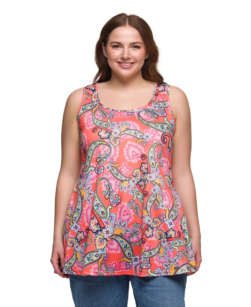 24seven Comfort Apparel Plus Casual Print Scoop Neck Tank Top
