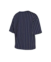 New Era Women's Navy York Yankees Cooperstown Collection Multiplier Pinstripe Cropped T-Shirt