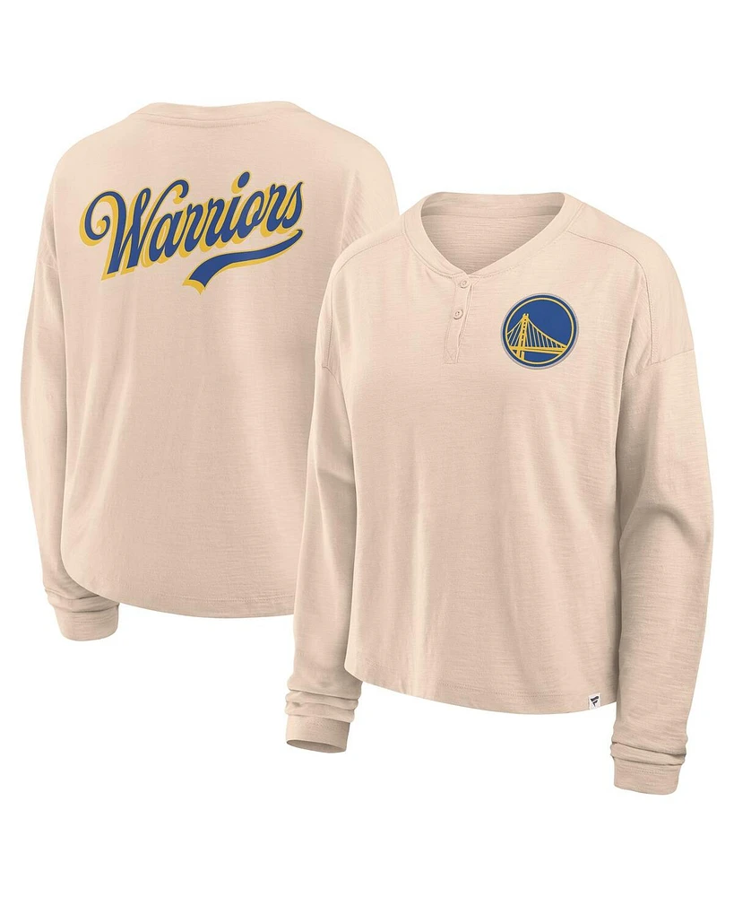 Fanatics Women's Natural Golden State Warriors Boxed Out Drop Fashion Long Sleeve T-Shirt