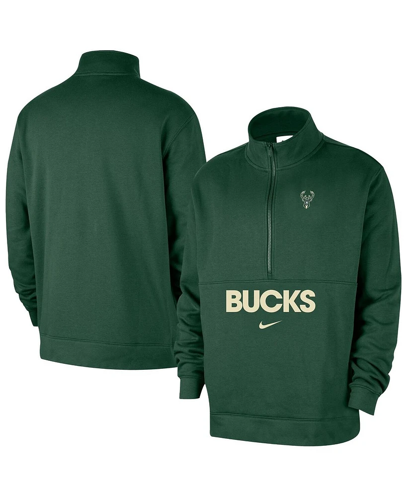 Nike Men's Hunter Green Milwaukee Bucks Courtside Club Half-Zip Jacket