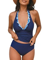 Cupshe Women's Halter V Neck Adjustable Straps Tankini Sets