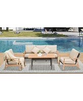 Outdoor Wicker Patio Furniture Sets 4 Pieces, All-Weather Aluminum Rattan Padded Sofa Conversation with 2 Pillows for Porch Deck Garden(Red