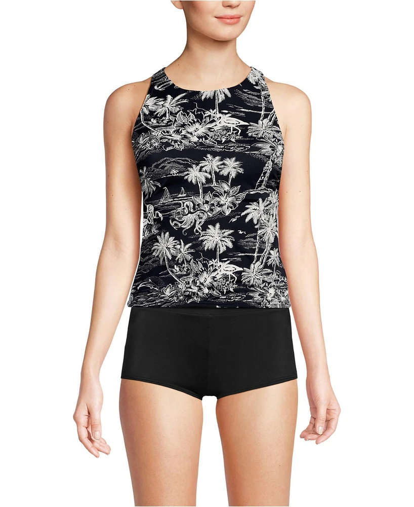 Lands' End Women's Long Tugless High Neck Strappy Back Tankini Swimsuit Top