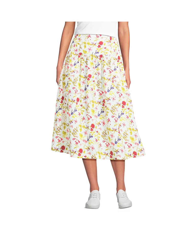 Lands' End Women's Poplin Drop Waist Midi Skirt - Set Bottom