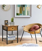 Gymax Industrial End Side Table Nightstand with Drawer Shelf