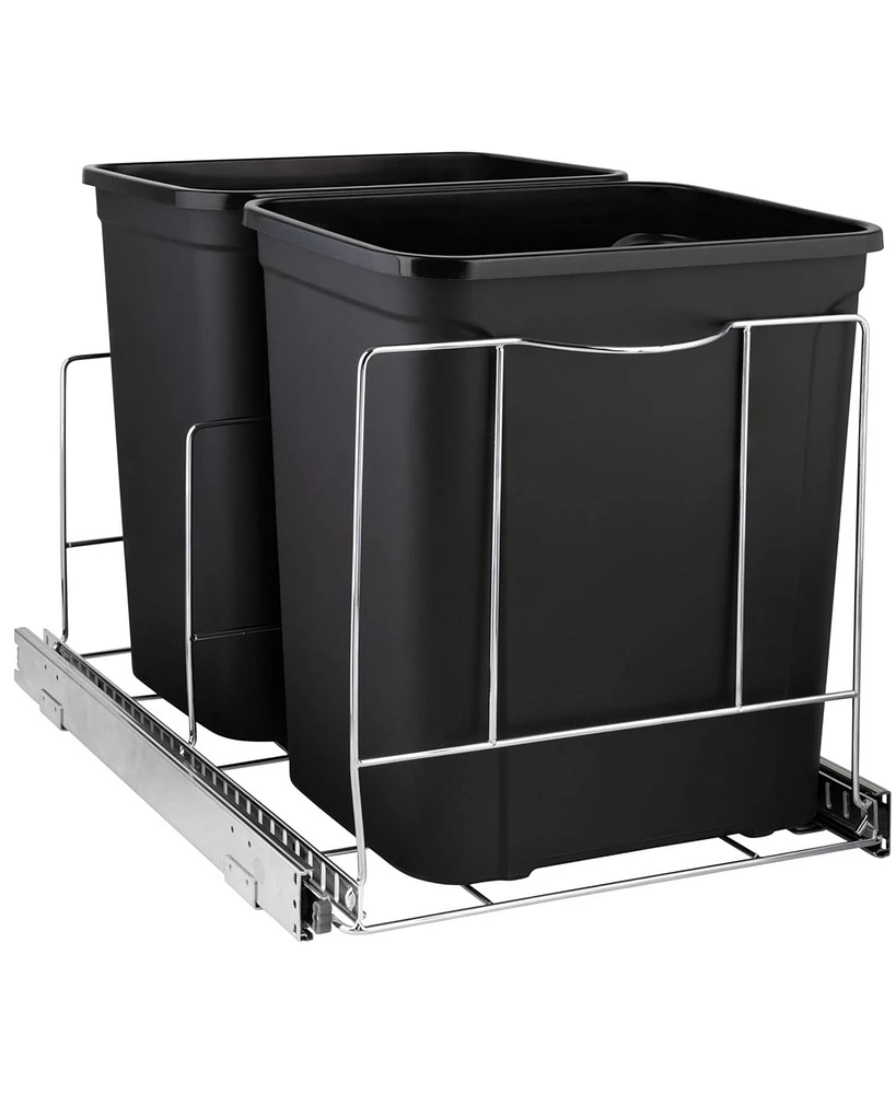 Pull Out Double Trash Can for Under Cabinet, Adjustable with Chrome Finish 17 x 21 In