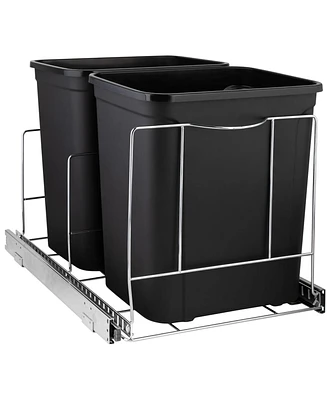 Pull Out Double Trash Can for Under Cabinet, Adjustable with Chrome Finish 17 x 21 In