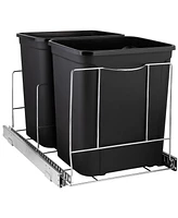 Pull Out Double Trash Can for Under Cabinet, Adjustable with Chrome Finish 17 x 21 In