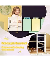 Twin Size Loft Bed Playhouse Bed Frame with Tower Tent and 3 Storage Pockets