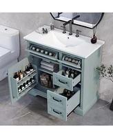 36" Bathroom Vanity with Sink, Ceramic Sink, 2 Tip-out Drawers, Soft Close Door Hinges, Grey