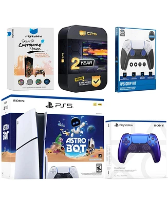 Sony PlayStation 5 Slim Disc Astro Bot Bundle with Extra Volcanic Red Controller, Fps Grip Kit, MightySkins Code and 2 Year Extended Warranty