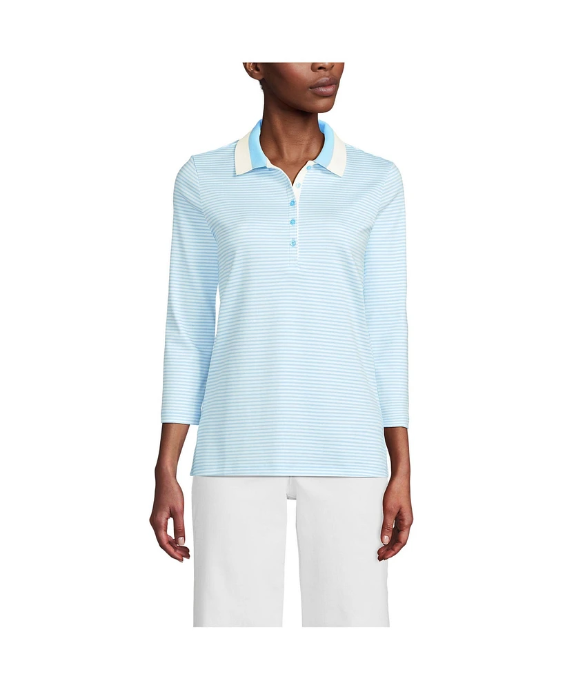 Lands' End Women's 3/4 Sleeve Supima Cotton Polo Shirt