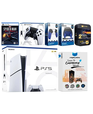 Sony Playstation 5 Slim Disc with Spider-Man: Miles Morales, Extra Edge Controller, Gamer Kit, Trigger Kit and MightySkins Decal Voucher + 2 Year Cps