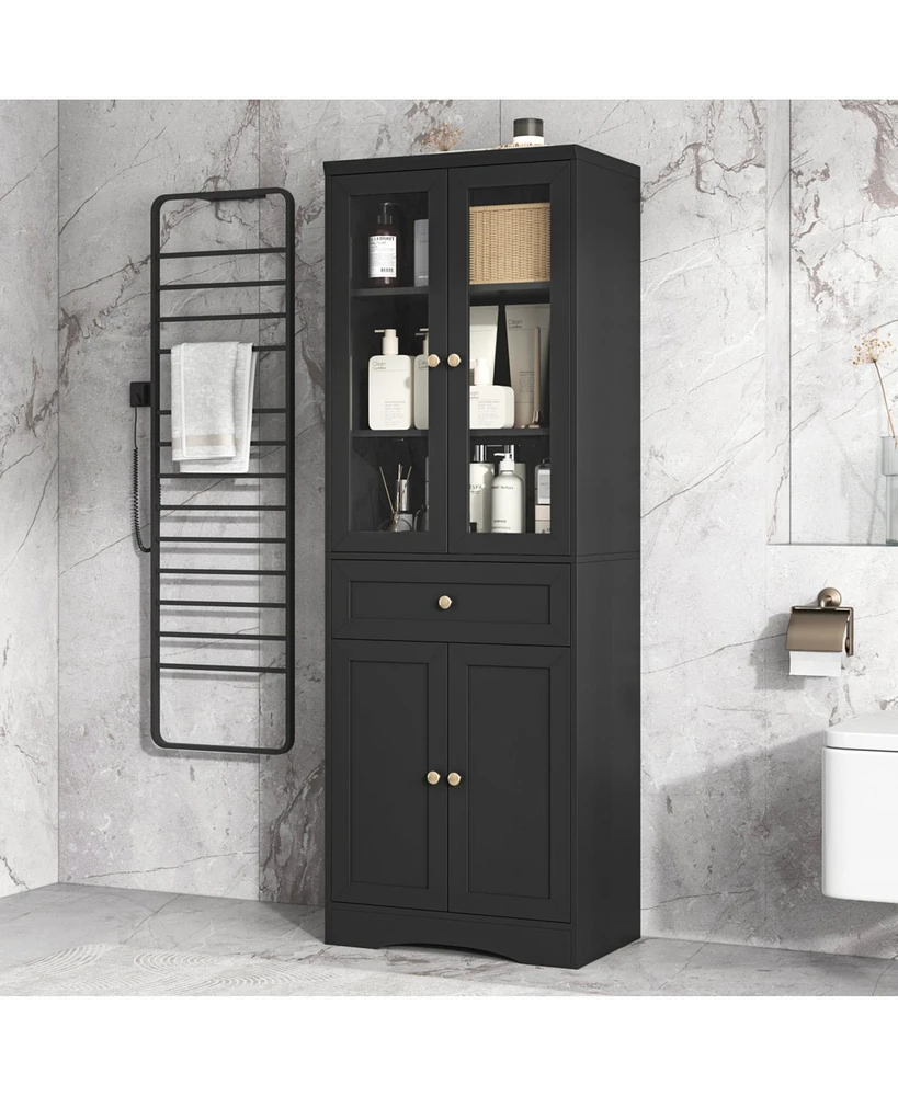 Tall Bathroom Storage Cabinet, Cabinet with Four Doors and Drawers, Adjustable Shelf, Mdf Board, Black