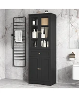Tall Bathroom Storage Cabinet, Cabinet with Four Doors and Drawers, Adjustable Shelf, Mdf Board, Black