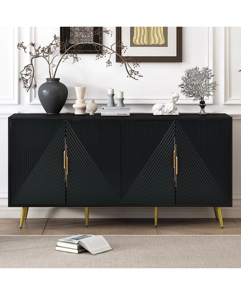 Stylish Sideboard with Wave Geometric Design, Conical Legs, Adjustable, Suitable for Study, Entryway and Living Room