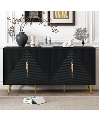 Stylish Sideboard with Wave Geometric Design, Conical Legs, Adjustable, Suitable for Study, Entryway and Living Room