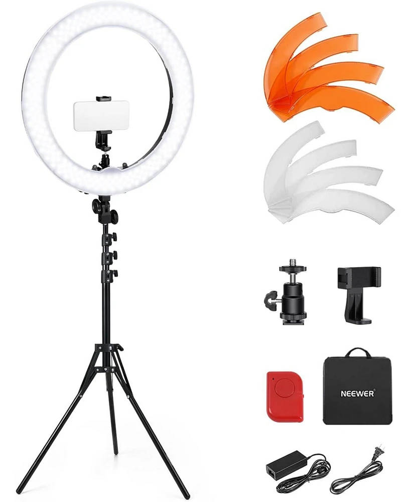 Neewer 55W 18"/45cm Ring Light Kit New Version, 5600K 0-100% Dimming Led Selfie Light with Light Stand and Phone Holder for Makeup Lash Tattoo Ba