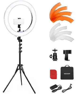 Neewer 55W 18"/45cm Ring Light Kit New Version, 5600K 0-100% Dimming Led Selfie Light with Light Stand and Phone Holder for Makeup Lash Tattoo Ba