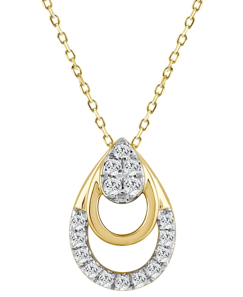 Diamond Triple Pear Openwork Pendant Necklace (1/8 ct. t.w.) in 14k Gold, 16" + 2" extender
